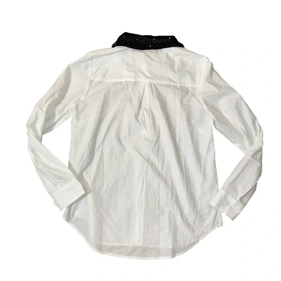 Anthropologie Maeve White Shirt with Black Sequin Collar - Picture 4 of 9